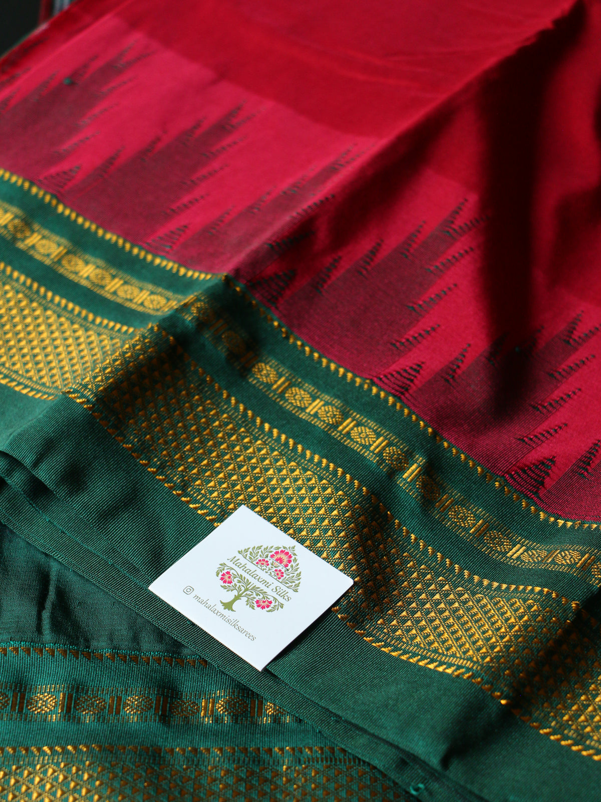 Maroon Temple Gadhwal Saree with Green Border