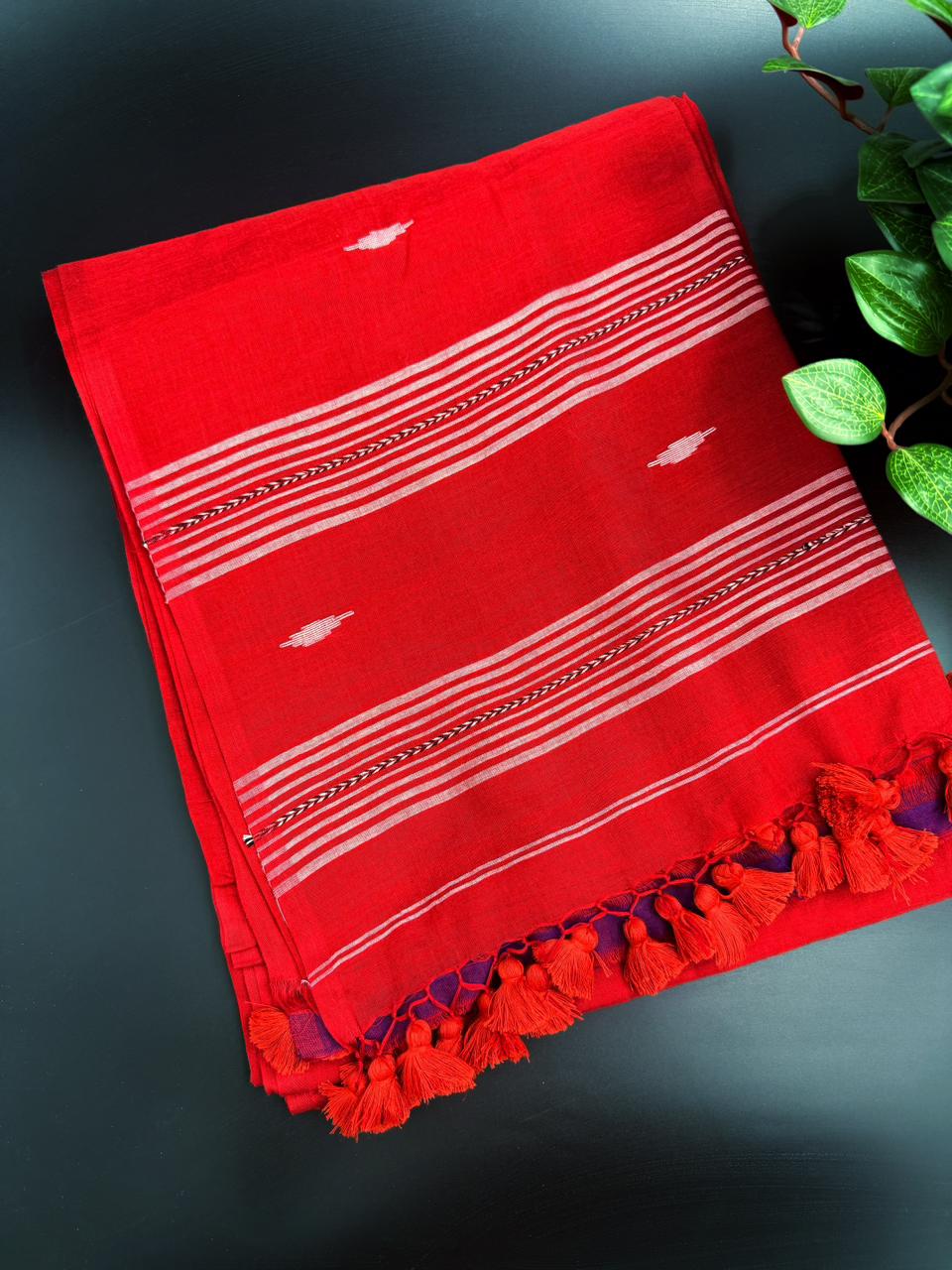 Crimson Red Pure Cotton Saree