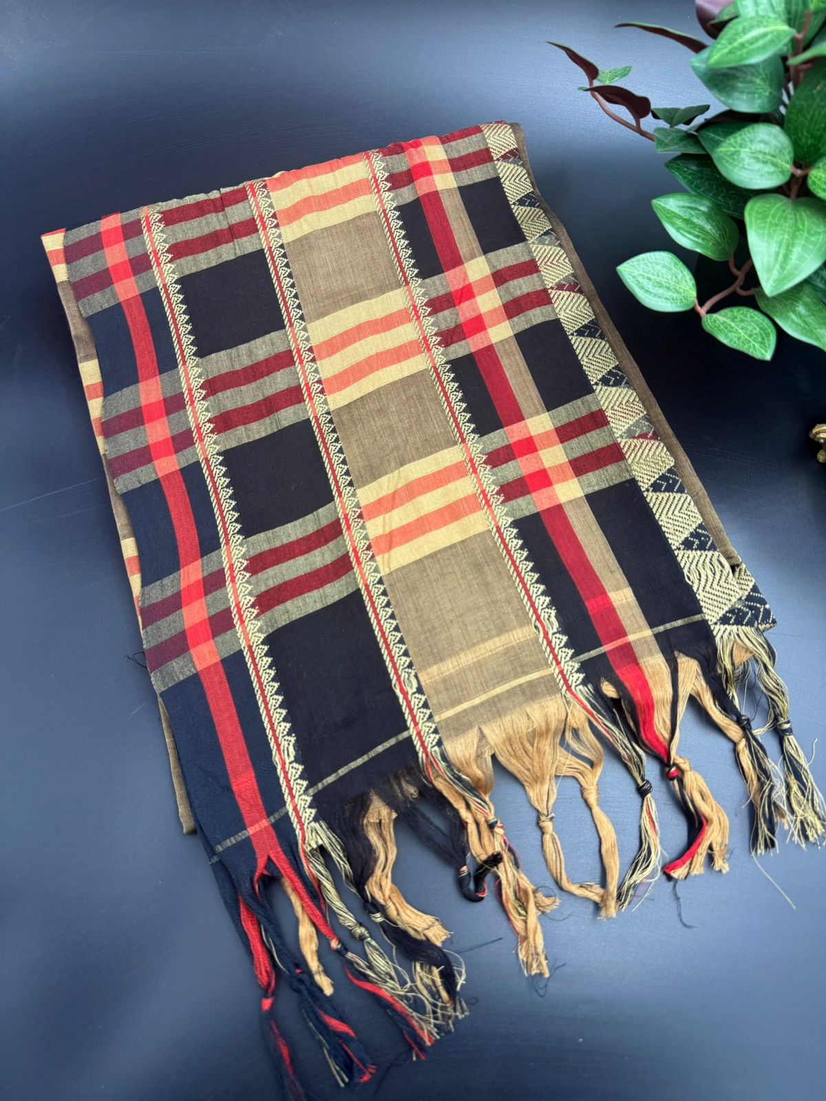 Brown and black border Pure Cotton Saree