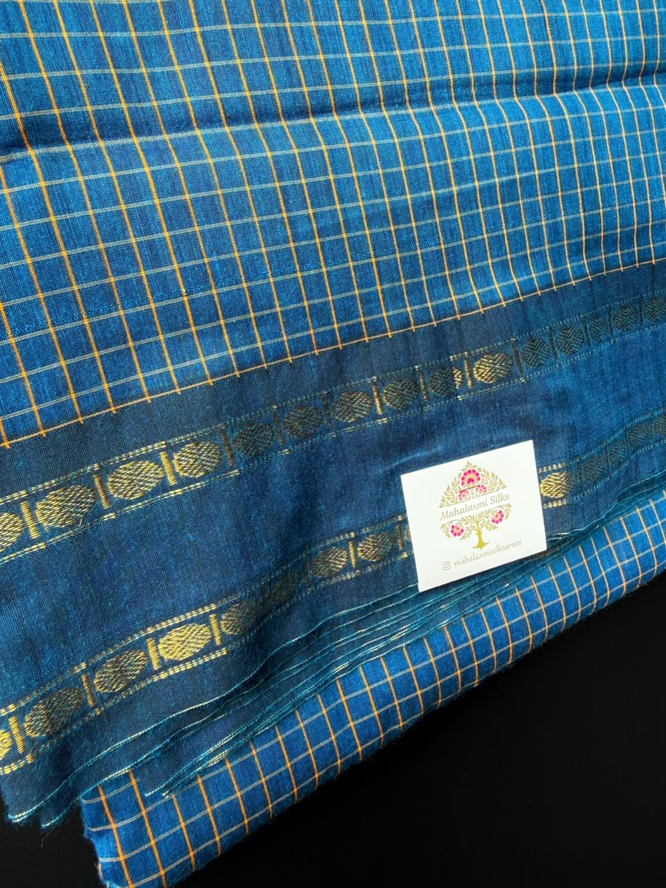 9 Yards Blue Arani Silk Cotton Saree With Zari Border