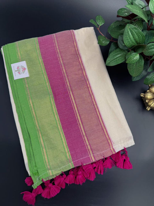 Mul Cotton Saree with Tricolor Border
