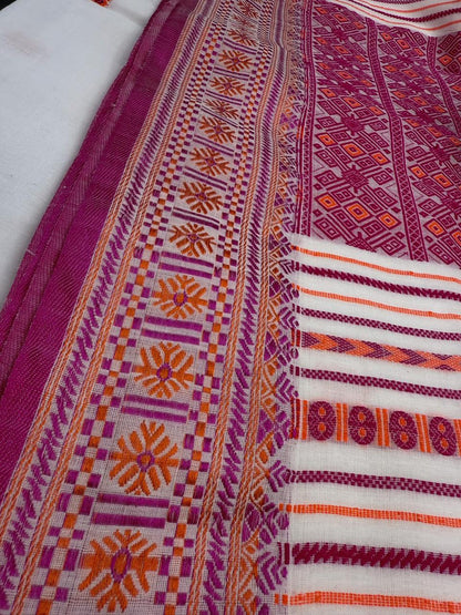 Bengal Cotton Saree with Traditional Pink Border