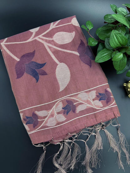 Bengal cotton dusky pink sarees with floral motifs