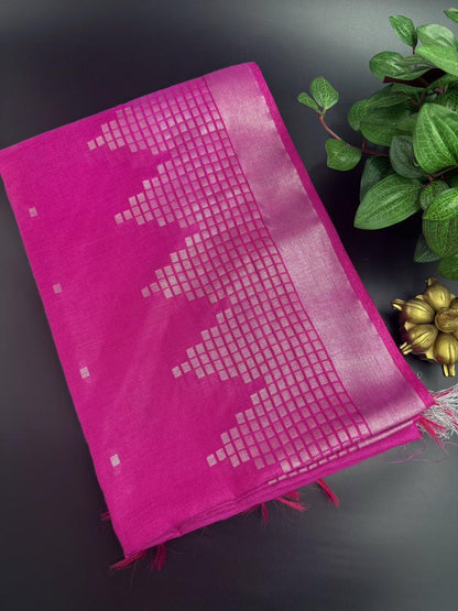 Bengal cotton Rani pink sarees with elegant Border