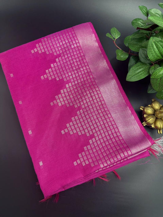 Bengal cotton Rani pink sarees with elegant Border