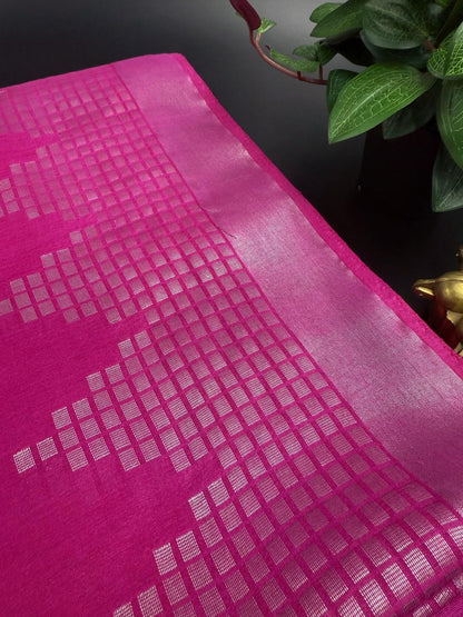Bengal cotton Rani pink sarees with elegant Border
