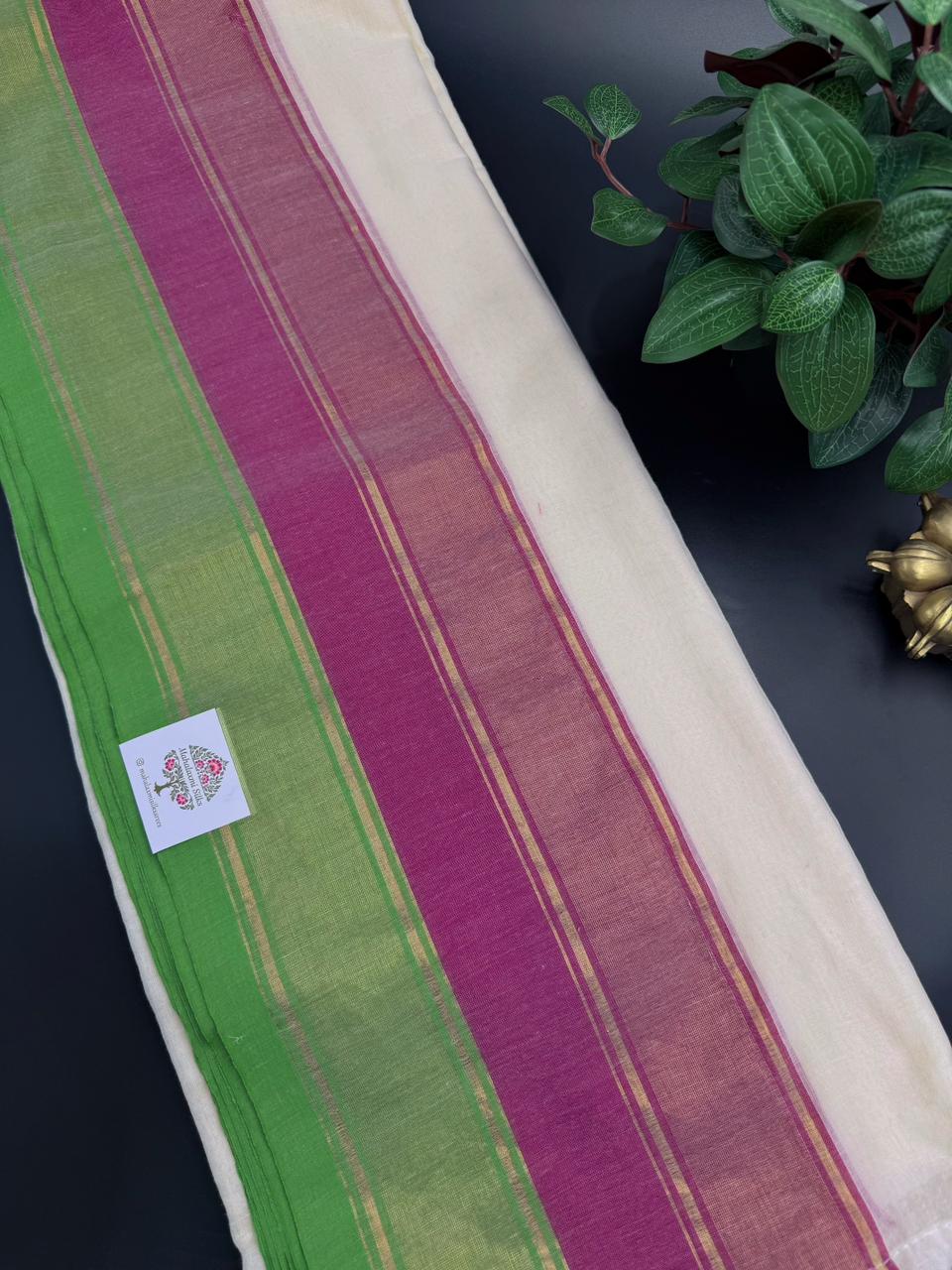 Mul Cotton Saree with Tricolor Border