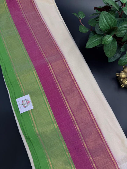 Mul Cotton Saree with Tricolor Border