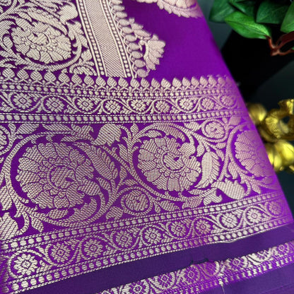 Muga Silk Purple Saree with Golden Zari Border
