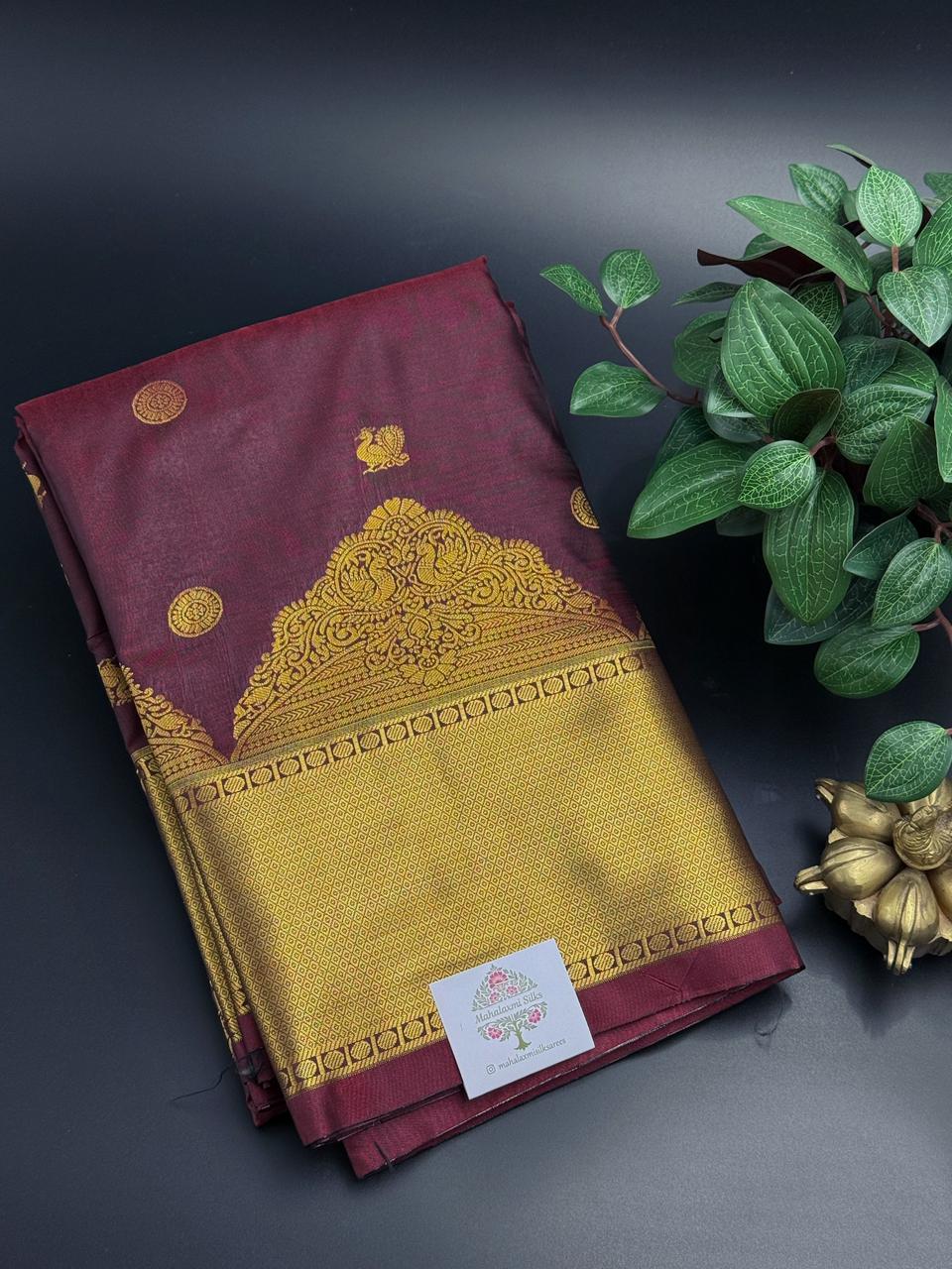 Kanchipuram Silk Saree Maroon and Gold Zari Border
