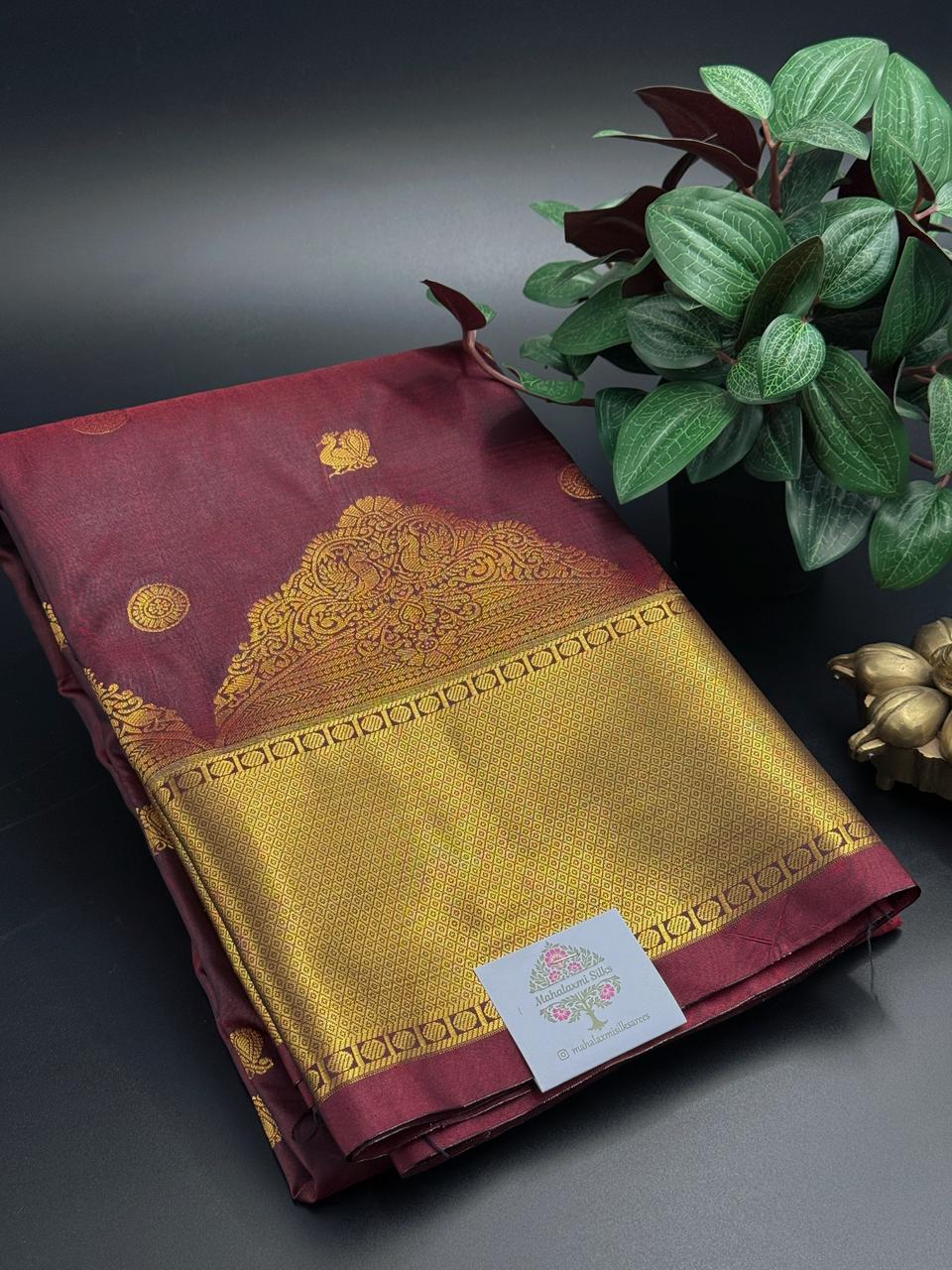 Kanchipuram Silk Saree Maroon and Gold Zari Border