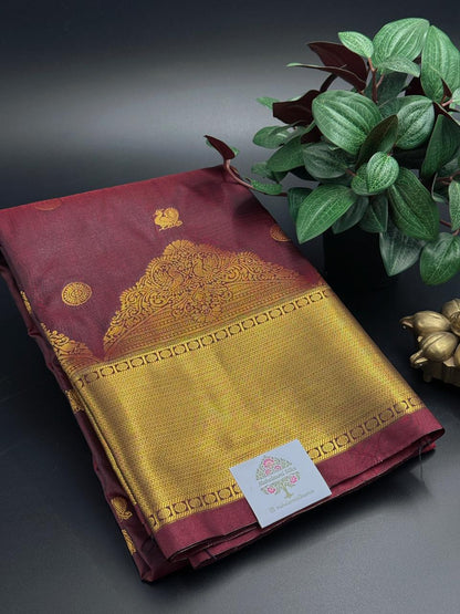 Kanchipuram Silk Saree Maroon and Gold Zari Border