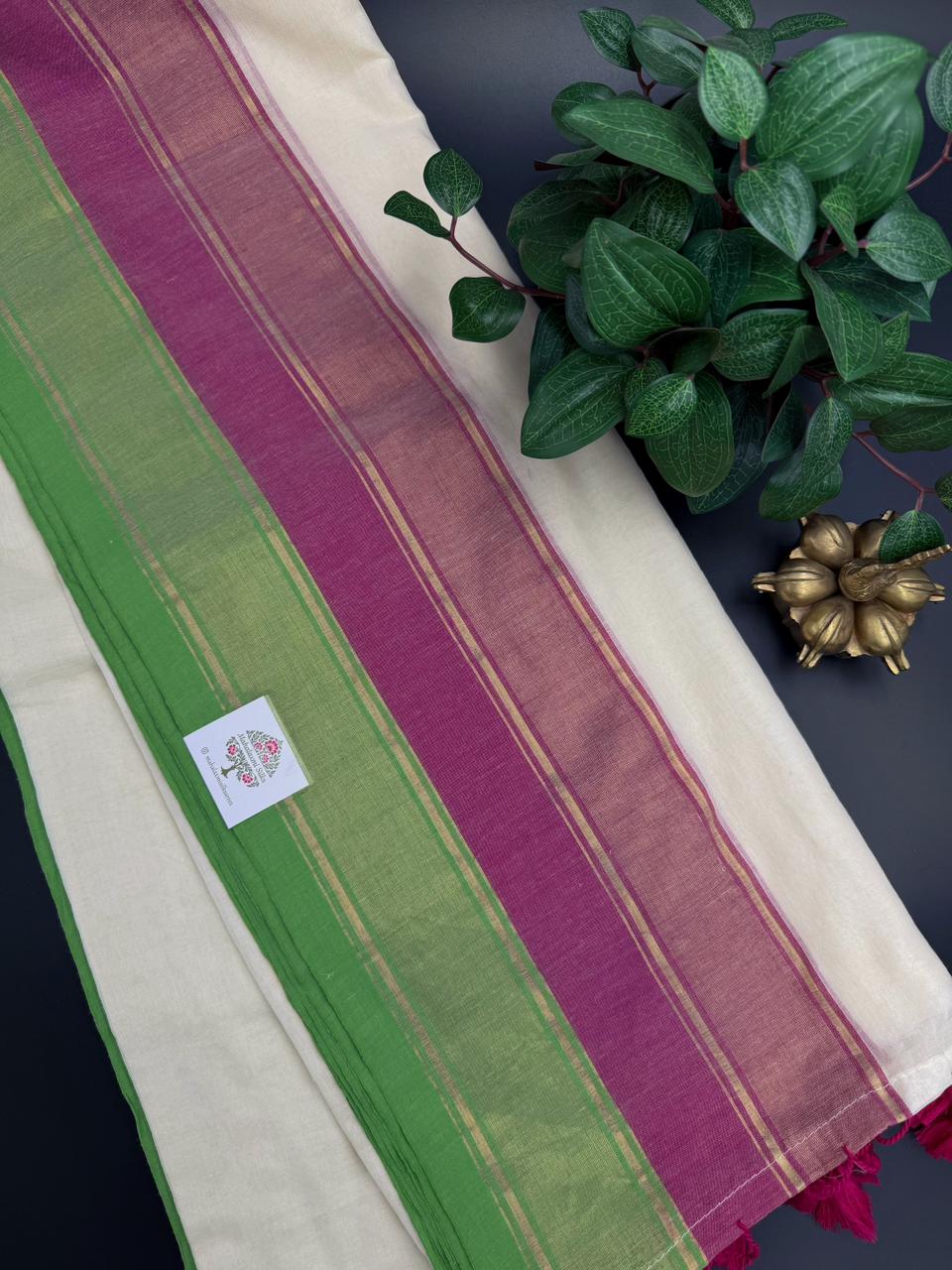 Mul Cotton Saree with Tricolor Border