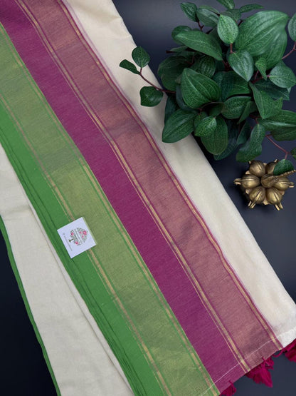 Mul Cotton Saree with Tricolor Border