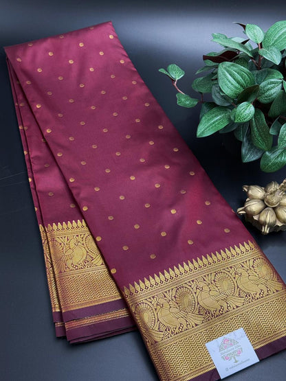 Kanchipuram Thousand Butta Silk Saree Maroon and Gold Zari Border