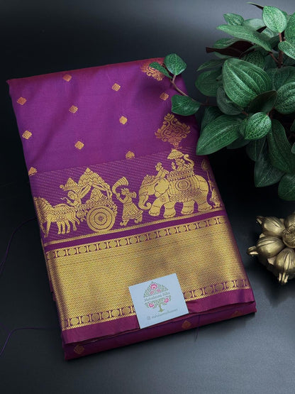 Kanchipuram Silk Dual toned Pink Saree and Gold Zari Border