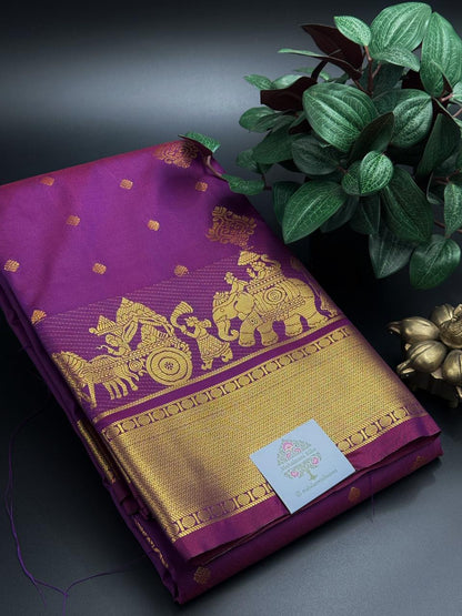Kanchipuram Silk Dual toned Pink Saree and Gold Zari Border