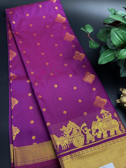 Kanchipuram Silk Dual toned Pink Saree and Gold Zari Border