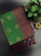 Royal Green Dupion Silk Saree and Maroon Border with Flower buttas