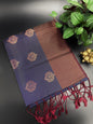 Navy Blue Dupion Silk Saree and Maroon Border with Flower buttas