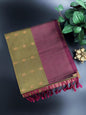 Olive Green Dupion Silk Saree and Green Border with Flower buttas