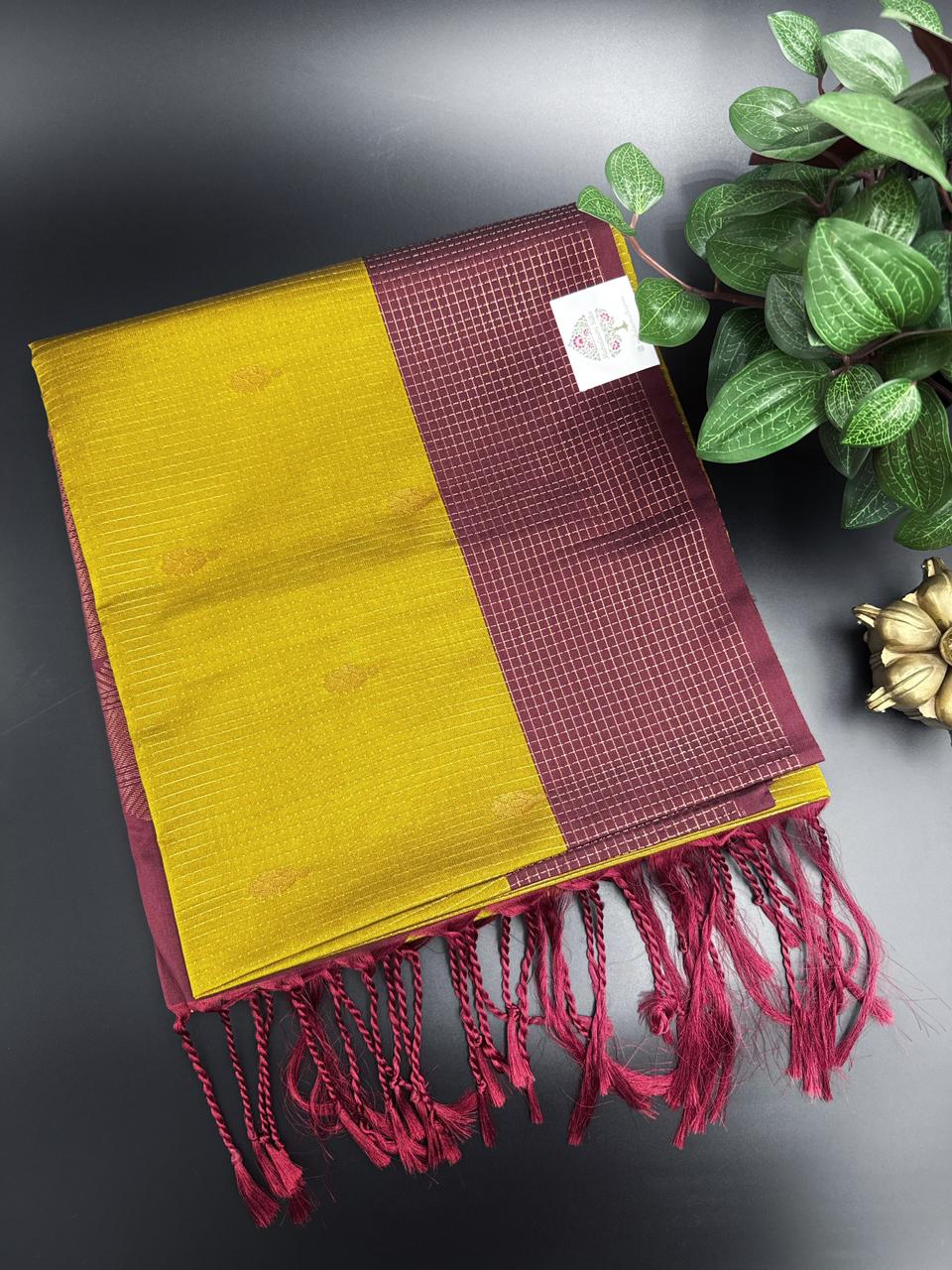 Lush Green Dupion Silk Saree and Green Border with Flower buttas