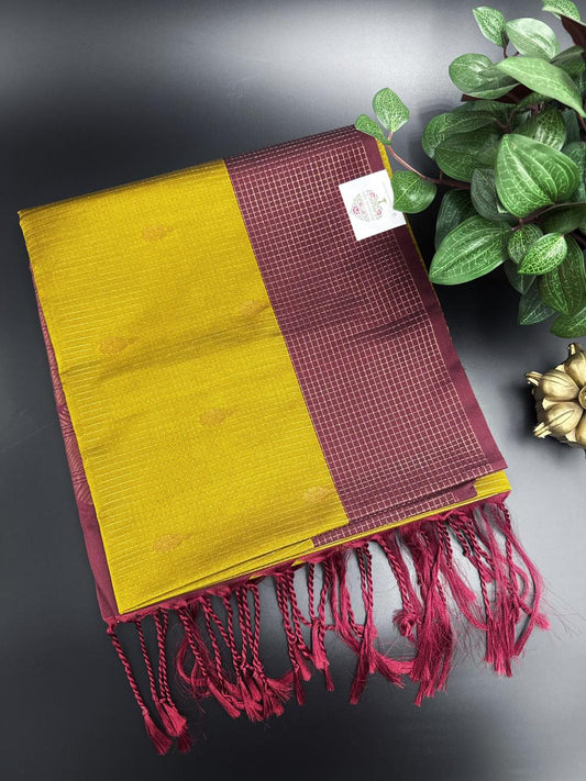 Lush Green Dupion Silk Saree and Green Border with Flower buttas