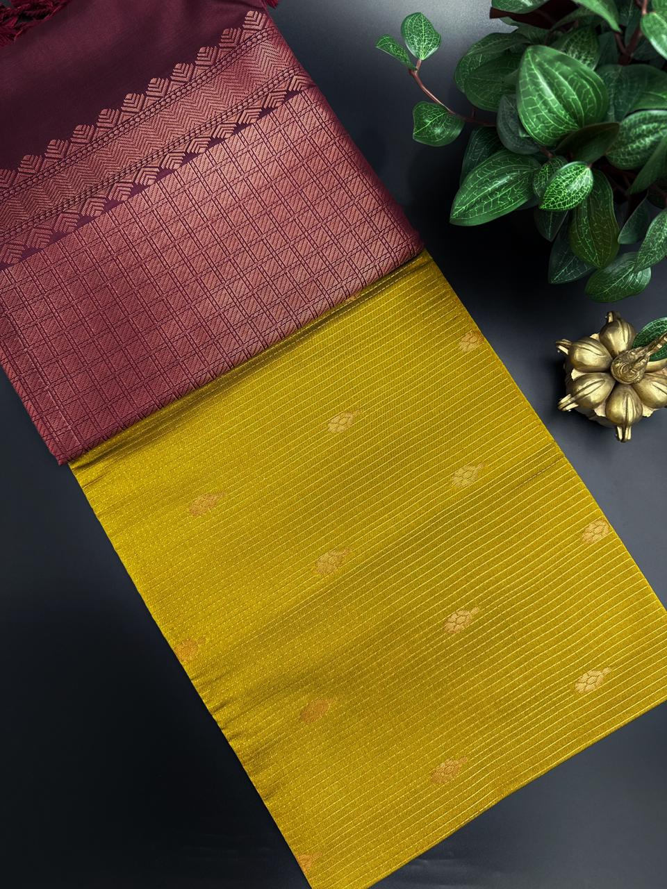 Lush Green Dupion Silk Saree and Green Border with Flower buttas