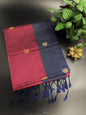 Dark Maroon Dupion Silk Saree and Blue Border with Mango buttas