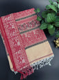 Baluchari Cream Saree with Traditional Red Border