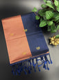 Peach Colour Dupion Silk Saree and Navy Blue Border with Mango buttas