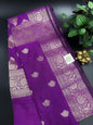 Muga Silk Purple Saree with Golden Zari Border