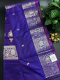 Muga Silk Royal Blue Saree with Pink and Golden Zari Border