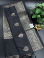 Muga Silk Black Saree with Copper Zari Border