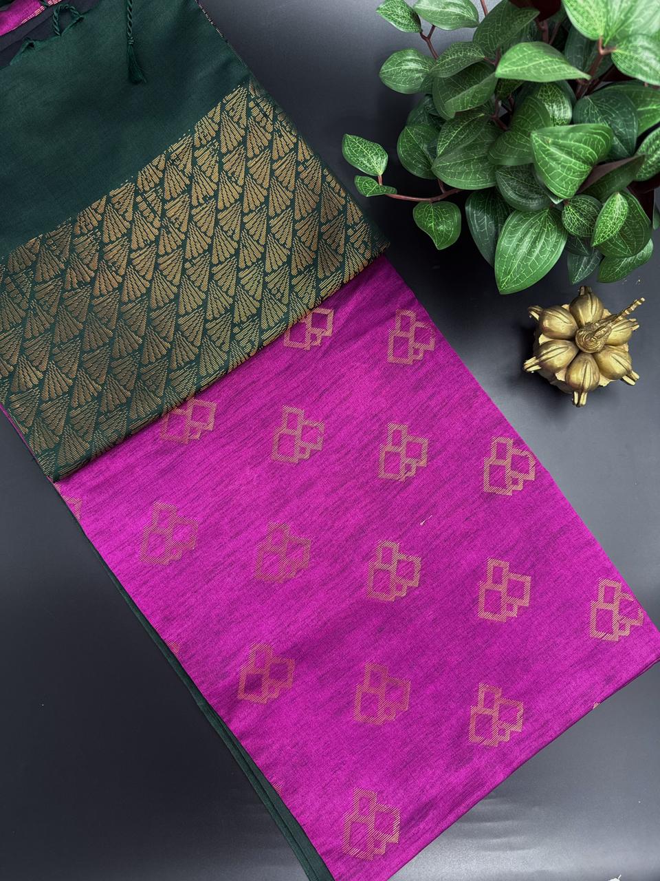 Rani Pink Dupion Silk Saree and Green Border