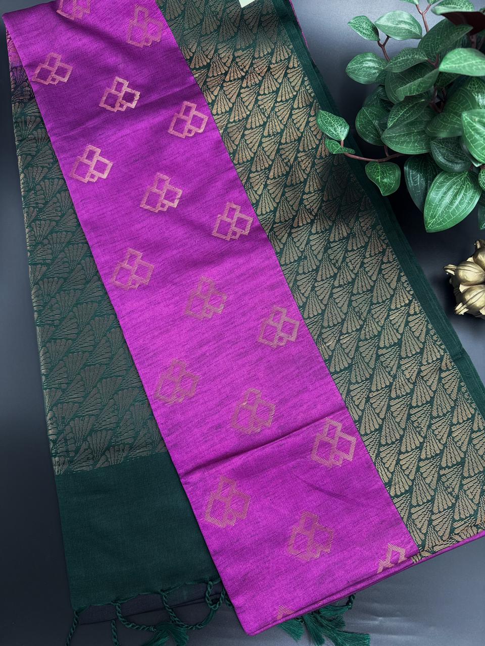 Rani Pink Dupion Silk Saree and Green Border