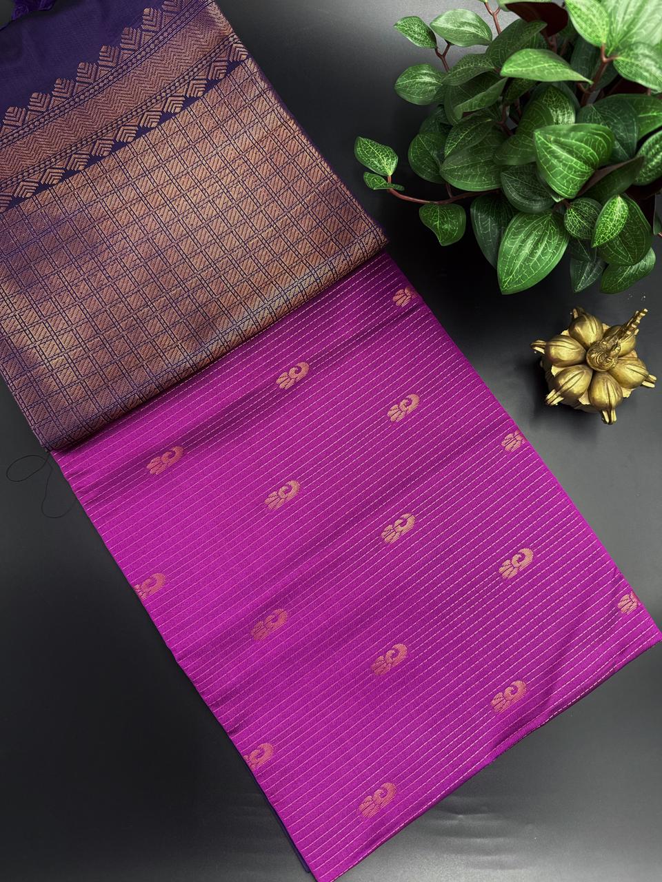 Rani Pink Dupion Silk Saree and Navy Blue Border