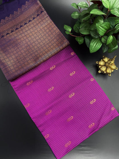 Rani Pink Dupion Silk Saree and Navy Blue Border