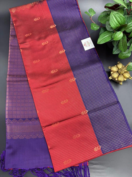 Red Dupion Silk Saree and Navy Blue Border