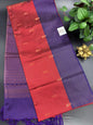 Red Dupion Silk Saree and Navy Blue Border
