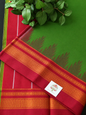 Green Temple Gadhwal Saree with Maroon Border