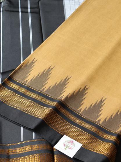 Coffee Brown Temple Gadhwal Saree with Black Border