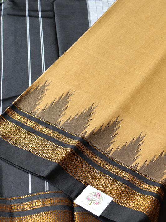 Coffee Brown Temple Gadhwal Saree with Black Border