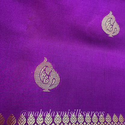 Muga Silk Purple Saree with Roze Golden Zari Border