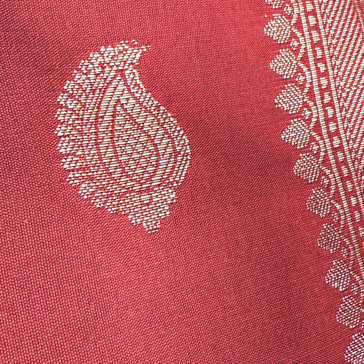 Muga Silk Maroon with Golden Zari Border