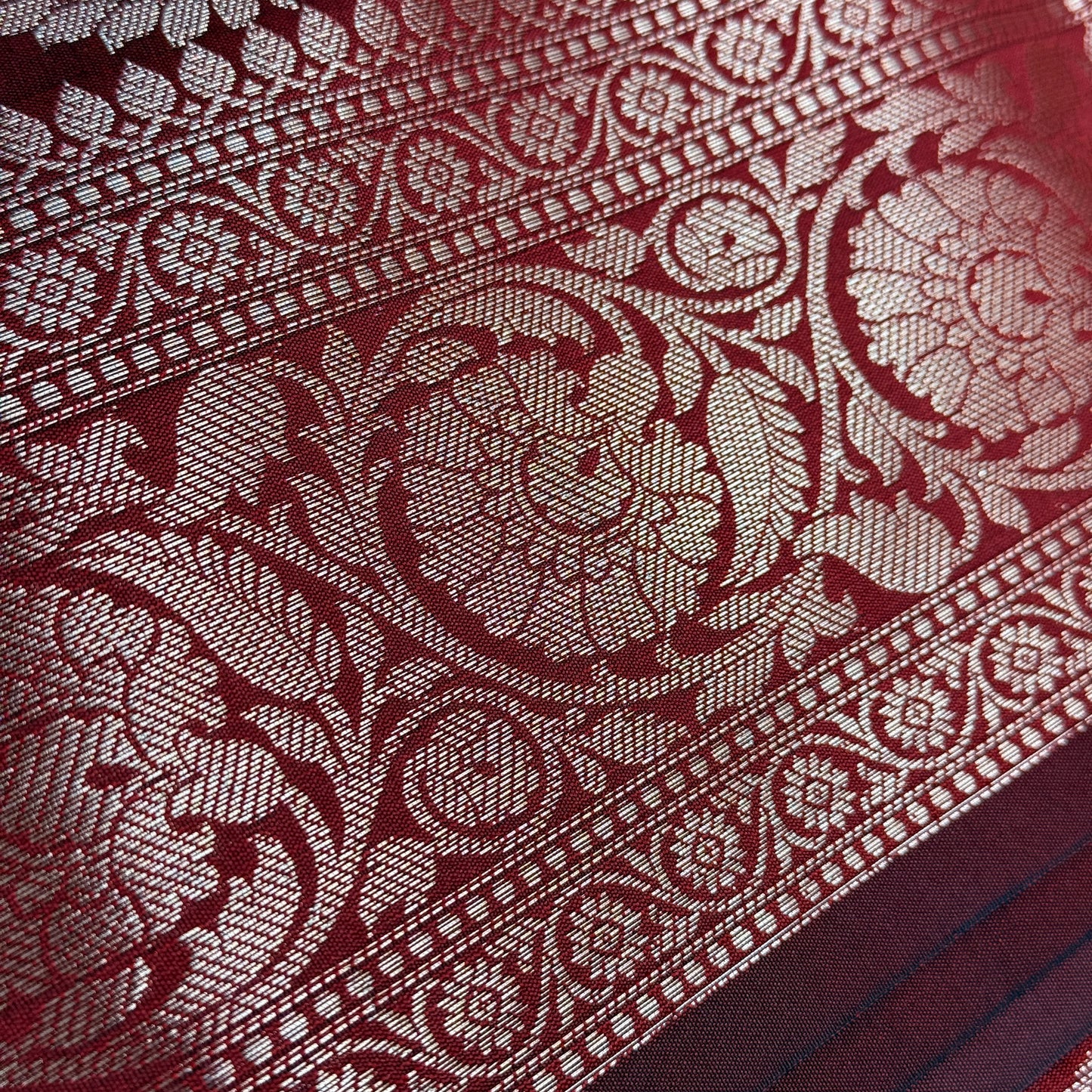 Muga Silk Maroon with Golden Zari Border