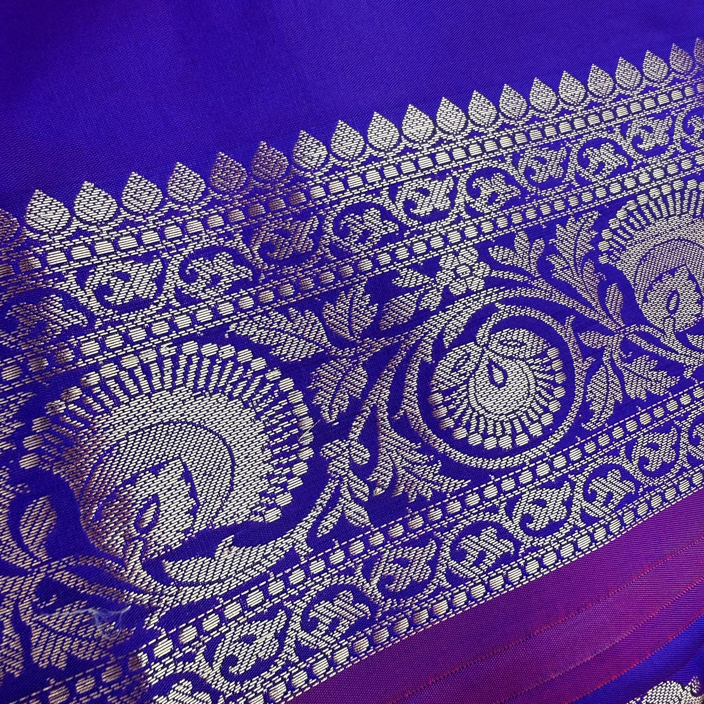 Muga Silk Royal Blue Saree with Pink and Golden Zari Border