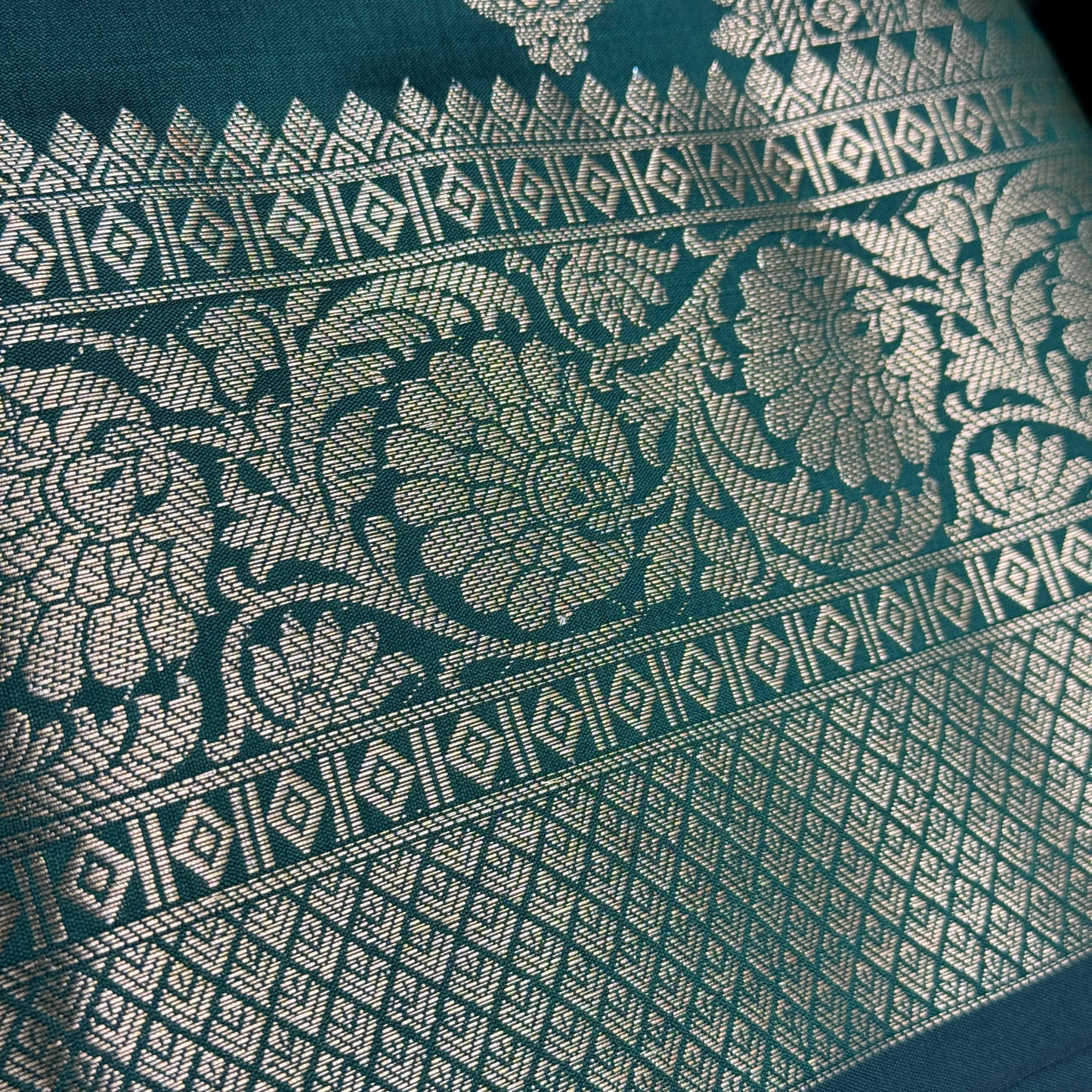 Muga Silk Dark Green with Golden Zari Border