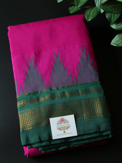 Magenta Temple Gadhwal Saree with Green Border