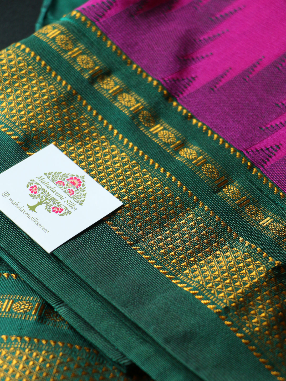 Magenta Temple Gadhwal Saree with Green Border